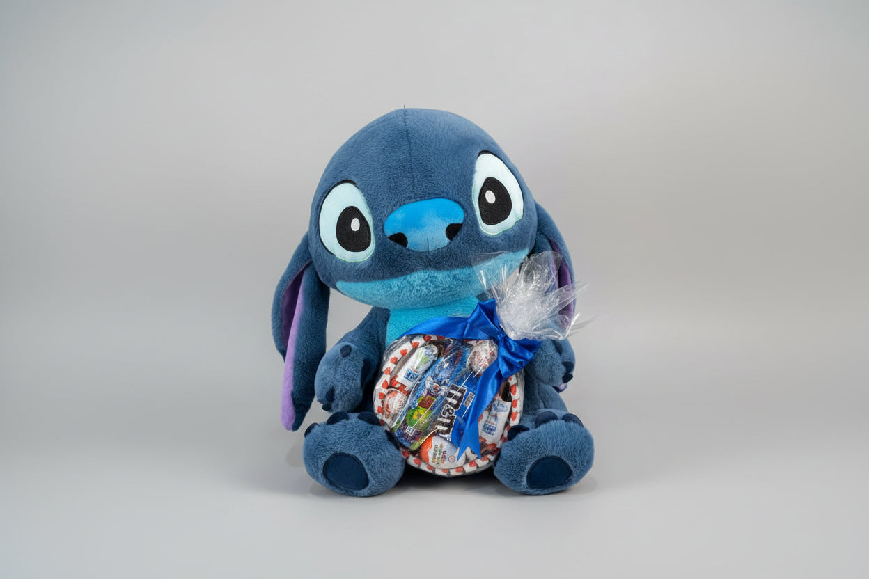 Cadou Stitch Gigant cu Dulciuri – Pluș Mare și Surpriză Dulce