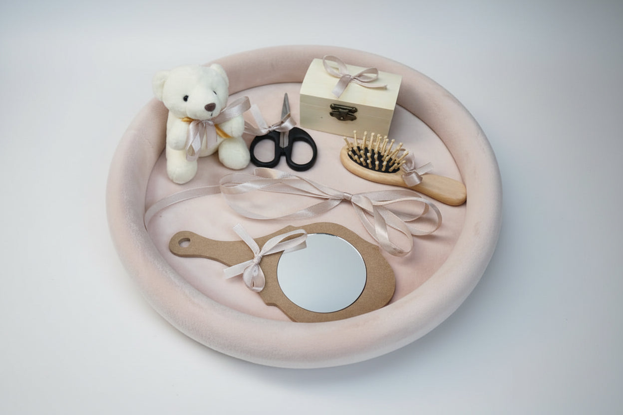 Tavă moț roz pudrat – set complet tăiere moț fetiță
