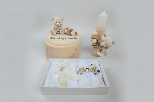 Set botez crem – trusou și lumânare personalizată