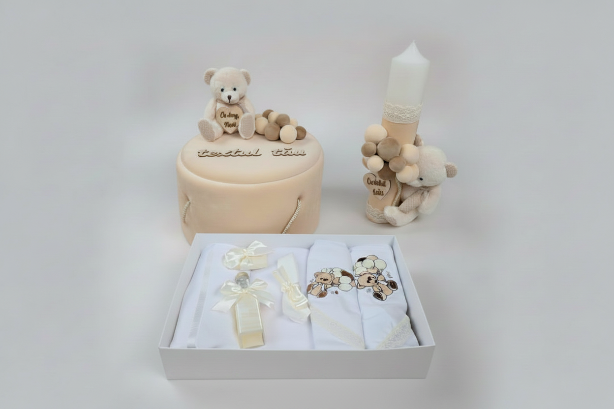 Set botez crem – trusou și lumânare personalizată
