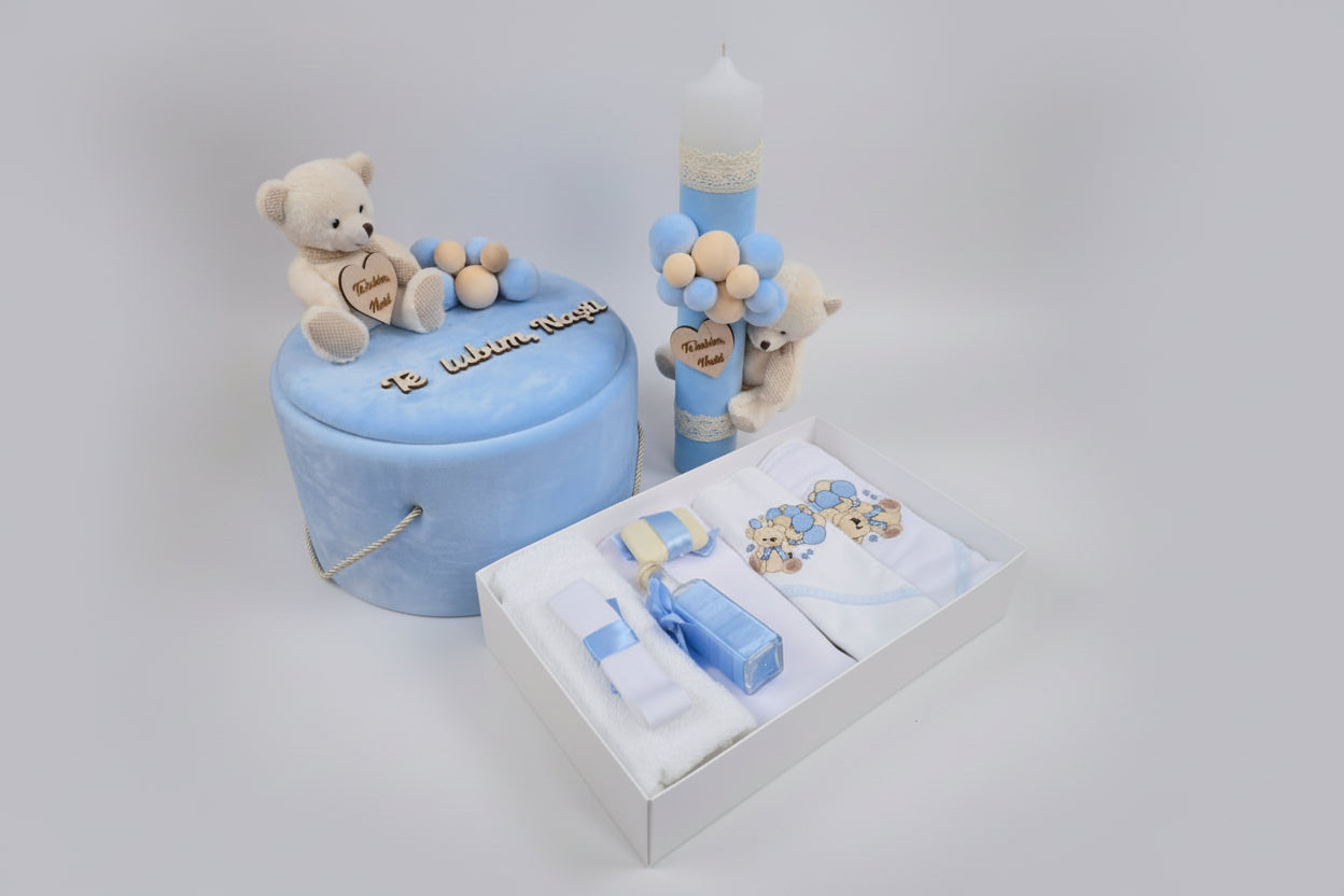Set botez bleu – trusou și lumânare personalizată