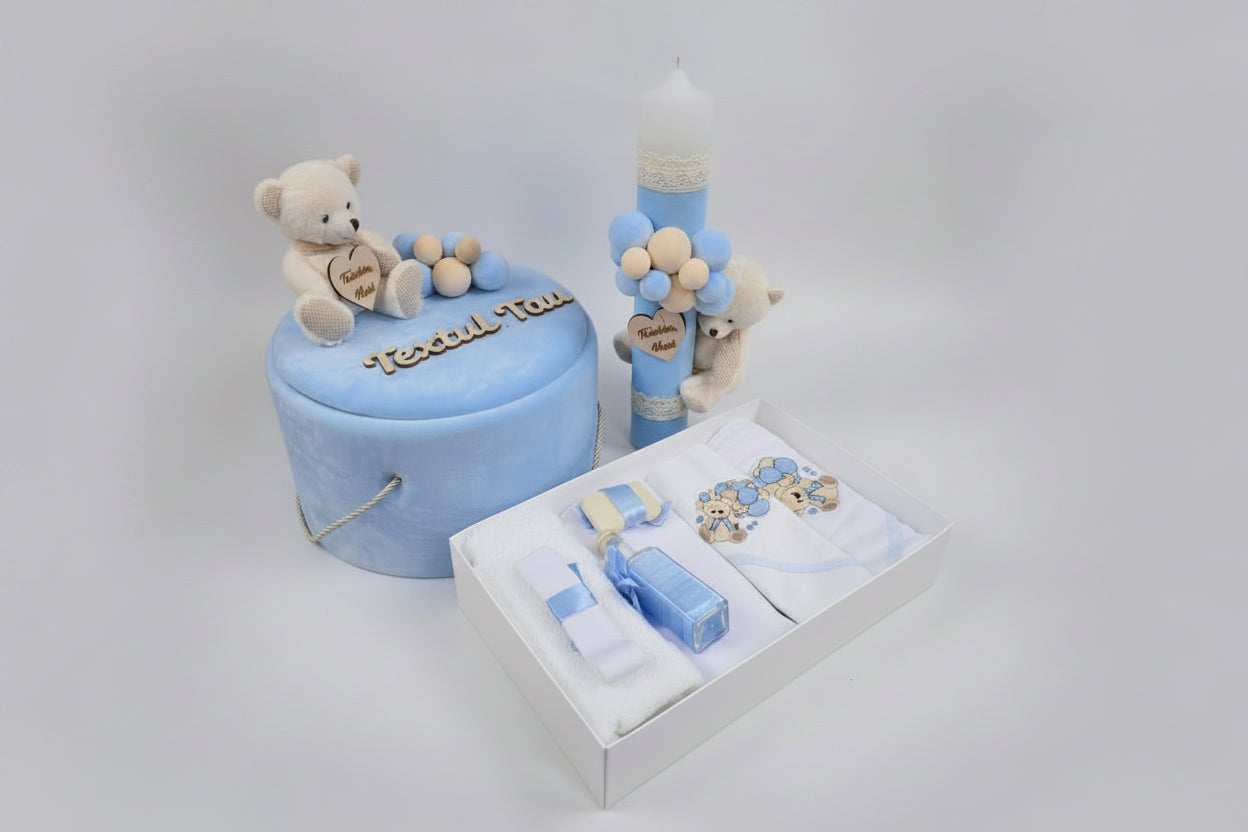 Set botez bleu – trusou și lumânare personalizată