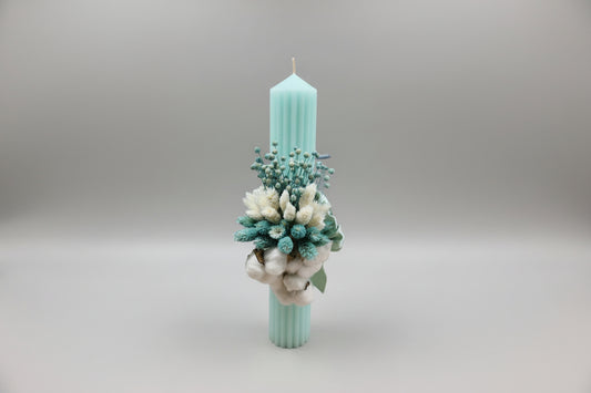 Lumânare Eveniment Bleu Pastel cu Flori Stabilizate