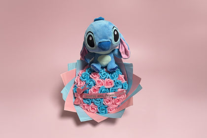 Buchet 37 Trandafiri din Săpun Roz și Albaștri cu Stitch – Princess Dream