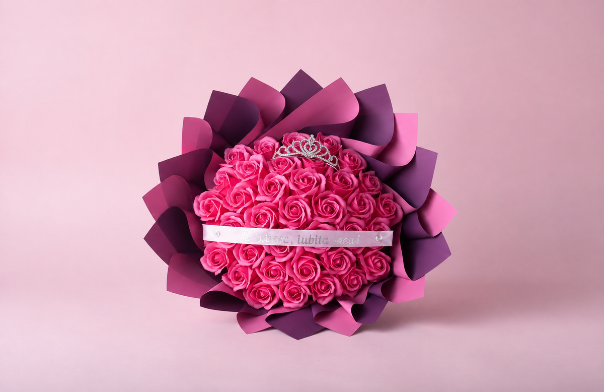 Buchet 37 trandafiri din săpun personalizat cu mesaj