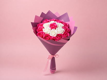 Buchet mic 19 trandafiri roz din săpun – Pink Delight