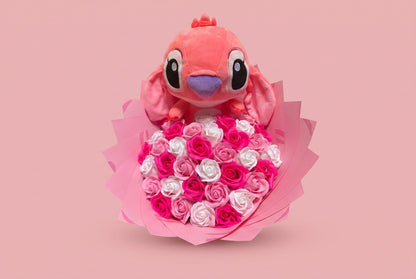 Buchet cu Lumini și Stitch – 37 Trandafiri din Săpun