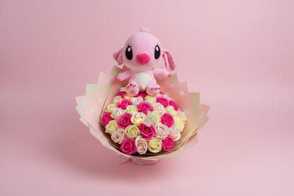 Buchet cu Lumini și Pluș Pink Dream – Cadou Special Romantic